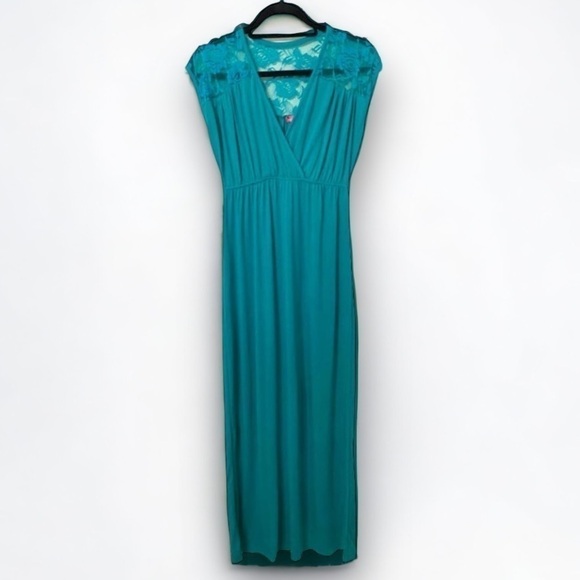 Mix & Co Buttery Soft Stretchy Lace Knit Maxi Teal Aqua Marine Dress Size Small - Picture 8 of 9